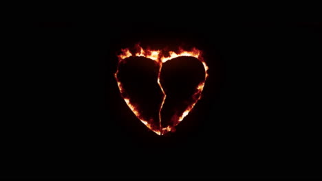 Corazón-Roto-Con-Fuego-Y-Efecto-Ardiente-Sobre-Fondo-Negro