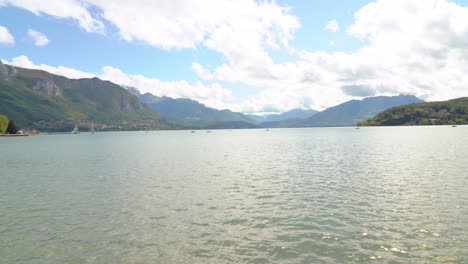 Panoramic-View-of-Annecy-lake-on-a-Sunny-autumn-day
