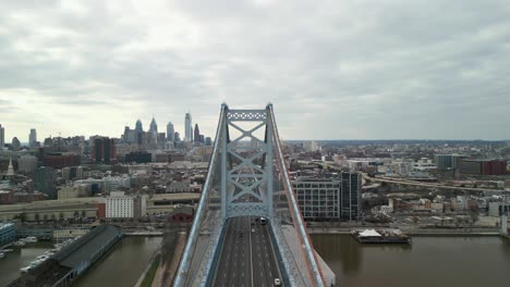 Symmetrischer-Blick-über-Die-Spitze-Der-Ben-Franklin-Bridge