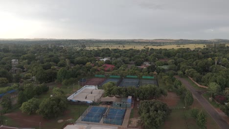 Bird's-eye-view-of-the-sports-center-with-tennis-and-volleyball-in-Centurion,-South-Africa