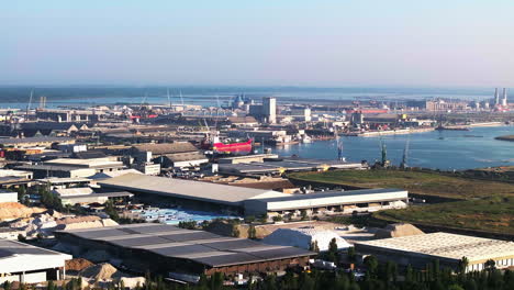 Aerial-view-of-port-and-industrial-area-of-Ravenna-shot-at-30-fps