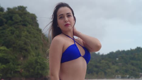 Enjoying-a-day-on-a-tropical-island-beach-in-Trinidad-and-Tobago-is-a-bikini-model's-pleasure