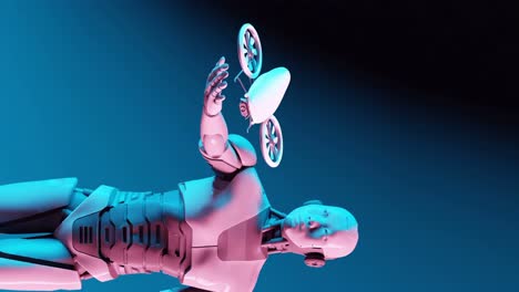 Futuristischer-Roboter,-Der-Eine-Vertikale-Drohne-Präsentiert