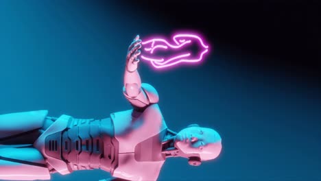 Futuristic-Harmony:-Robot-Holding-a-Neon-Female-Silhouette-vertical