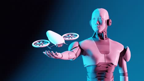 Futuristischer-Roboter,-Der-Eine-Drohne-Präsentiert