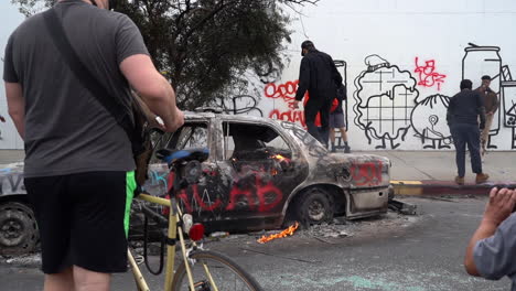 Demolished-Burning-Car-on-Street-of-Los-Angeles-at-Black-Lives-Matter-Protest