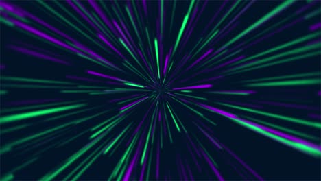 Animation-Leuchtend-Bunter-Grüner-Und-Violetter-Beweglicher-Linien,-Die-Glasfaserverbindungen-Oder-Hyperraumreisen-Simulieren
