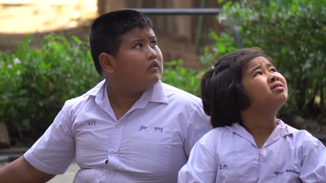 Thai-School-Kids,-Slow-Motion-Close-Up