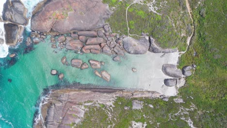 Top-down-drone-footage-of-Elephant-Rocks-in-Western-Australia-with-no-people