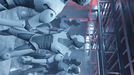 Vertikale-Roboter-Humanoid-futuristische-Künstliche-Intelligenz-Fabrikproduktion-Von-Roboter-Vertikalen,-Konzept-KI-Übernahme