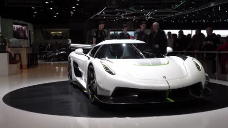 Geneva,-Switzerland---March-12th,-2019:-wide-front-view-shot-of-the-Jesko-at-the-Königsegg-booth-at-Autosalon-Geneva-Motor-Show-2019