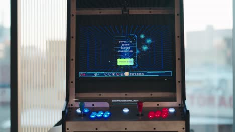 Static-4K-Shot-Retro-Fun-Arcade-Video-Came-Cabinet-Machine-Blue-Two-Player-Console-Computer-Custom-Entertainment-Classic-Joystick-Start-Menu-Game-Over-Monitor-Control-CRT-Desk