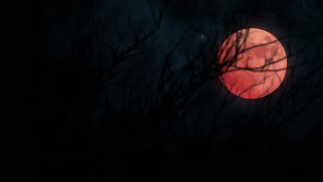 Simulación-De-Una-Luna-Roja-Brillante-Detrás-De-Ramas-De-árboles-Sin-Hojas