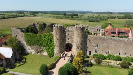 Aerial-Orbit-of-Wedding-Party-at-Amberley-Castle-in-the-Summer