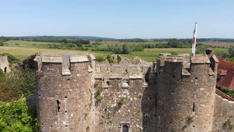 Aerial-Flyover-of-Amberley-Castle-on-a-Sunny-Day