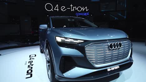 Geneva,-Switzerland---March-12th,-2019:-medium-shot-of-a-Audi-Q4-e-Tron-concept,-Autosalon-Geneva-Motor-Show-2019,-Switzerland