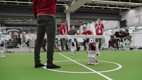 Engineer-Placing-Football-On-Pitch-Beside-Nao-Robot