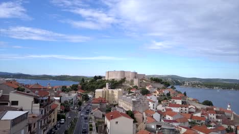Drone-aerial-shot-4k-fly-over-the-ancient-town-of-Sibenik-in-Croatia