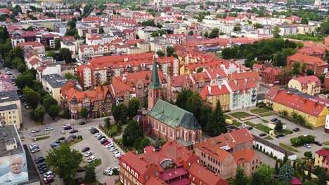Panorama-of-Elk-city-in-Poland-with-downtown-buildings,-aerial-view