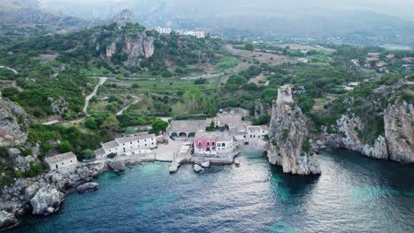 aerial-drone-shot-over-Scopello-village-during-sunset