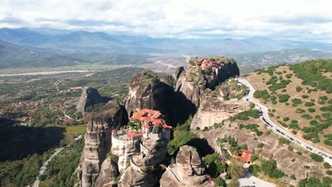 Aeiral-drone-shot-of-Meteora-Greece