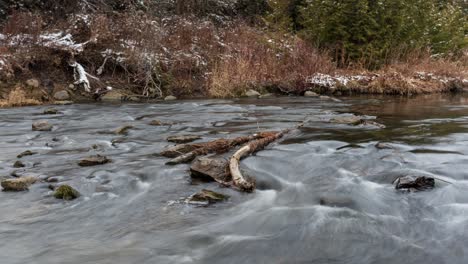 Beautiful-River-Landscape,-Water-Flowing-Through-Rapids-Timelapse