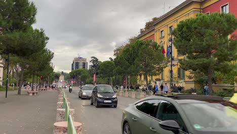 Tirana-street-traffic,-cycling-infrastructure-and-development,-Albania,-Europe