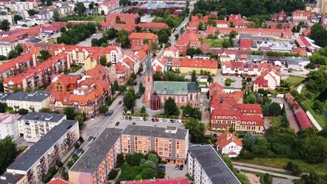 Cityscape-of-Elk-city-in-Poland,-aerial-drone-view