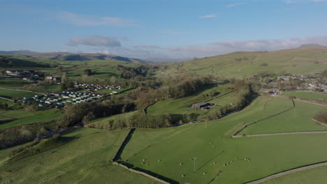 High-Establishing-Drone-Shot-of-Yorkshire-Dales-Hills-and-Landscape-UK