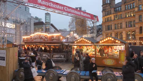 The-entrance-and-panel-of-the-market-around-the-Christmas-holidays-in-Manchester