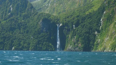 Milford-Sound-magic:-A-close-up-of-a-stunning-waterfall-in-captivating-stock-footage