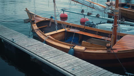 Moored-wooden-boat-in-the-marina-at-sunny-summer-day