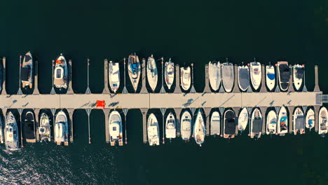 Aerial-view-of-yachts-moored-in-the-luxurious-marina-in-Jastarnia,-Poland