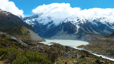Majestad-Del-Glaciar:-Un-Impresionante-Lago-De-Montaña-Bajo-Imponentes-Glaciares