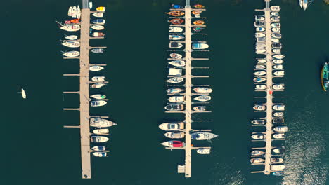 Drone-flying-above-luxurious-yachts-moored-in-the-marina-in-Poland