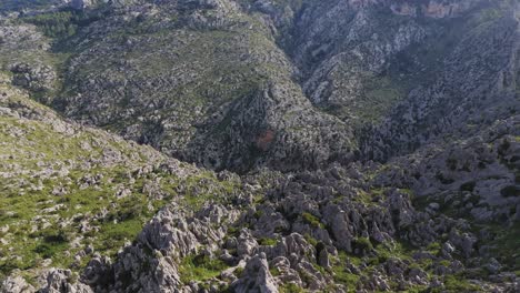 Drone-Opening-Shot-Of-A-Canyon-Mallorca-Mountains-Torrent-de-Pareis