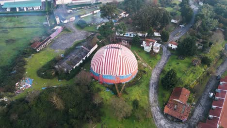 Bird's-eye-view-orbit-around-Benposta-circus-tent-in-Ourense-Galicia-Spain