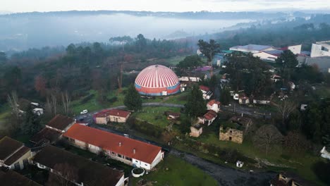 Aerial-establishing-overview-of-Benposta-circus-tent-in-Ourense-Spain
