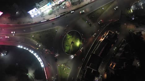 Rajkot-aerial-drone-view-Many-vehicles-are-going-through-the-circle-to-the-bridge