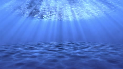 Underwater-ocean-sandy-seafloor-3D-animation-motion-graphics-reflection-sun-rays-on-sandbar-visual-effect-background-blue