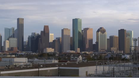 Establishing-drone-shot-of-downtown-Houston,-Texas