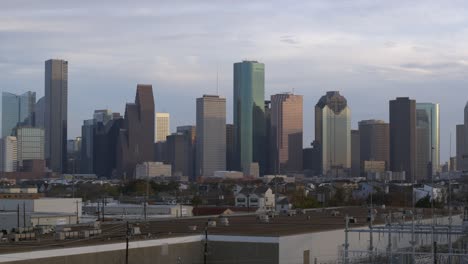 Establishing-aerial-shot-of-buildings-in-downtown-Houston,-Texas