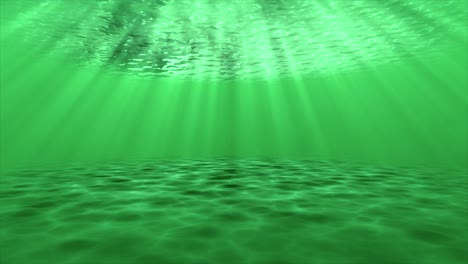Underwater-ocean-sandy-seafloor-3D-animation-motion-graphics-reflection-sun-rays-on-sandbar-visual-effect-background-green
