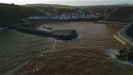 Establishing-Drone-Shot-Approaching-Staithes-Coastal-Village-Yorkshire