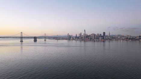 Aerial-hyperlapse-fly-in-of-San-Francisco-Skyline-at-sunrise