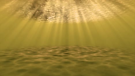Underwater-ocean-sandy-seafloor-3D-animation-motion-graphics-reflection-sun-rays-on-sandbar-visual-effect-background-yellow-gold