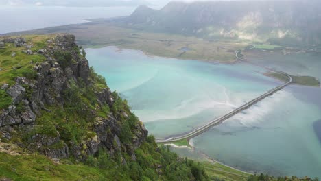 Matmora-Aussichtspunkt-Der-Hauklandsvannet-Lagune-Auf-Den-Lofoten,-Norwegen---Luftaufnahme