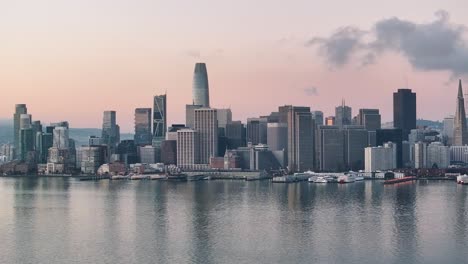 Aerial-track-right-around-San-Francisco-Downtown-Financial-District-at-sunrise