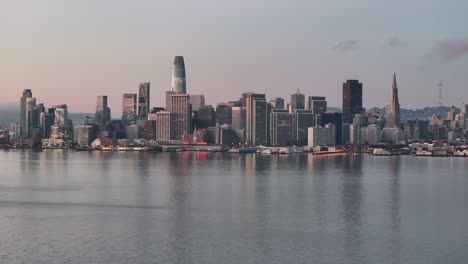 Aerial-track-left-around-San-Francisco-Downtown-Financial-District-at-sunsrise
