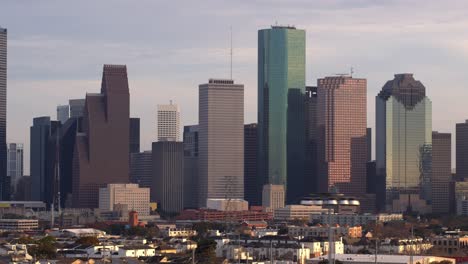 Aerial-of-buildings-in-the-downtown-Houston,-Texas-area